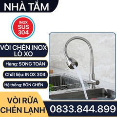 Vòi Rửa Chén Lò Xo Inox 304, Vòi Chén Cổ Lò Xo Tăng Áp Inox 304 Cổ 24mm - Chân ren 21