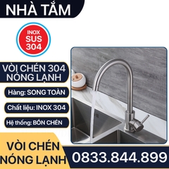 Vòi Chén Nóng Lạnh Inox 304, Vòi Rửa Bồn Chén Nóng Lạnh Inox 304