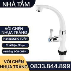 Vòi Rửa Chén Nhựa, Vòi Chén Nhựa Trắng Giá Rẻ Tay Gạt Đũa 90 Độ - Vòi Bồn Chén Nước Lạnh