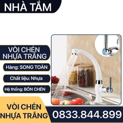 Vòi Rửa Chén Nhựa, Vòi Chén Nhựa Trắng Giá Rẻ Tay Gạt Đũa 90 Độ - Vòi Bồn Chén Nước Lạnh