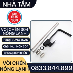 Vòi Chén Nóng Lạnh Thân Vuông Đen Inox 304 - Kèm 2 Dây Cấp Nước Nóng Lạnh 304