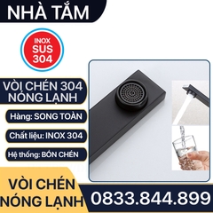 Vòi Chén Nóng Lạnh Thân Vuông Đen Inox 304 - Kèm 2 Dây Cấp Nước Nóng Lạnh 304