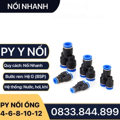 Nối Nhanh Ống Mềm PY, Đầu Nối Nhanh 3 Ngã Chữ Y Phun Sương, Khí Nén