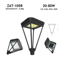 Đèn LED Chiếu Sáng Cảnh Quan Công Viên ZAT-1058 Công Suất 30W, 40W, 60W, 80W Phù Hợp Cột điện 3-6M