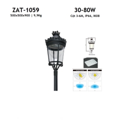 Đèn LED Chiếu Sáng Cảnh Quan Công Viên ZAT-1059 Công Suất 30W, 40W, 60W, 80W Phù Hợp Cột điện 3-6M