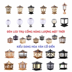 Đèn LED Trụ Cổng Tường Rào Ngoài Trời Kiểu Dáng Cổ Điển Solar Garden Lighting