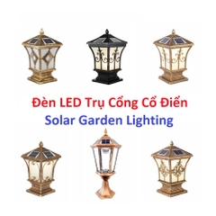 Đèn LED Trụ Cổng Tường Rào Ngoài Trời Kiểu Dáng Cổ Điển Solar Garden Lighting