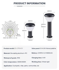 Đèn LED Trụ Sân Vườn Năng Lượng Mặt Trời ZALAA ZG-CPD4104