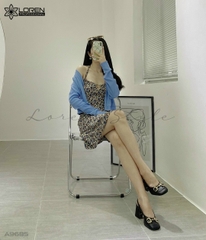 Set đầm hoa cổ yếm kèm khoác A9685