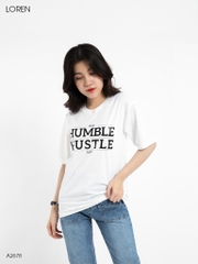 Áo thun nữ LOREN hình chữ trắng A2678