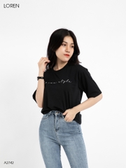 Áo thun nữ LOREN chữ Loren style đen A2742