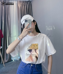 Áo thun nữ LOREN in hình trắng A2762