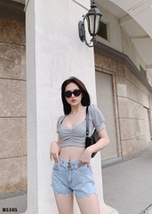 Quần jean short 2 nút tua xanh B5105