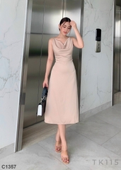 Đầm 2 dây cổ đỗ nude C1357
