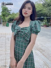 Đầm caro nơ xanh C1327