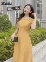 Đầm LOREN xòe cổ tròn vàng C1128