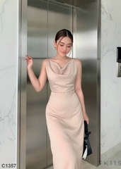 Đầm 2 dây cổ đỗ nude C1357