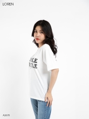 Áo thun nữ LOREN hình chữ trắng A2678