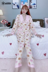 Đồ ngủ pijama dài phối cổ bèo hồng D1655