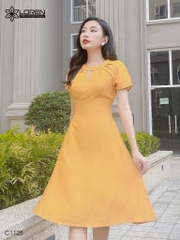 Đầm LOREN xòe cổ tròn vàng C1128
