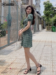 Đầm caro nơ xanh C1327