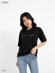 Áo thun nữ LOREN chữ Loren style đen A2742