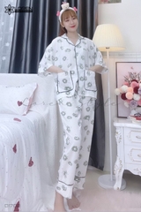 Đồ ngủ pijama tay ngắn quần dài trắng D1708