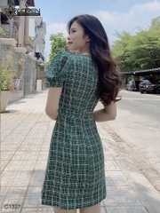 Đầm caro nơ xanh C1327