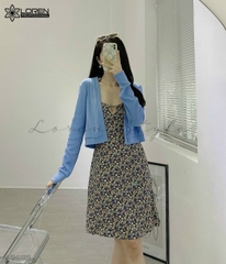 Set đầm hoa cổ yếm kèm khoác A9685