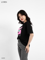 Áo thun nữ LOREN in hình Maldives đen A2838
