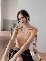 Áo kiểu nữ loren cam nhạt tay ngắn cổ tròn A6914