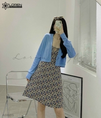 Set đầm hoa cổ yếm kèm khoác A9685