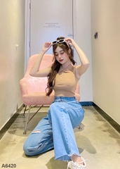 Áo croptop sát nách cổ trụ nâu A6420