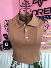 Áo croptop sát nách cổ trụ nâu A6420