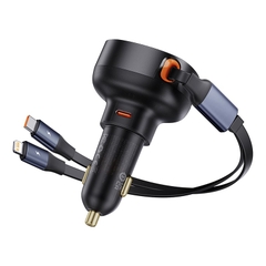 Tẩu sạc ô tô tích hợp dây cáp rút gọn Baseus Enjoyment Pro Car Charger U+Retractable Type-C Cable 60W