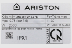 Ariston 30 lít AN2 30 TOP 2.5 FE 2500W