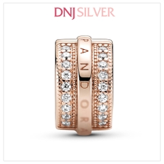 [Chính hãng] Charm bạc 925 cao cấp - Charm Rose Sparkling Pave Lines & Logo Clip thích hợp để mix vòng tay charm bạc cao cấp - DN613