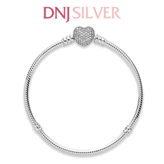 Vòng tay charm bạc 925 cao cấp - Vòng charm Moments Sparkling Heart Pavé Clasp Snake Chain - Vòng tay dành cho nam và nữ - Vòng mềm