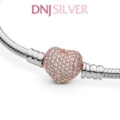 Vòng tay charm bạc 925 cao cấp - Vòng charm Moments Pavé Heart Clasp Snake Chain - Vòng tay dành cho nam và nữ - Vòng mềm