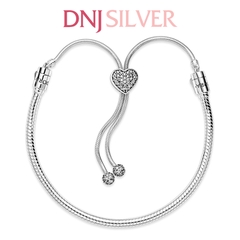 Vòng tay charm bạc 925 cao cấp - Vòng charm Moments Pavé Heart Clasp Snake Chain Slider - Vòng tay dành cho nam và nữ - Vòng mềm