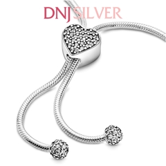 Vòng tay charm bạc 925 cao cấp - Vòng charm Moments Pavé Heart Clasp Snake Chain Slider - Vòng tay dành cho nam và nữ - Vòng mềm