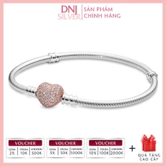 Vòng tay charm bạc 925 cao cấp - Vòng charm Moments Pavé Heart Clasp Snake Chain - Vòng tay dành cho nam và nữ - Vòng mềm