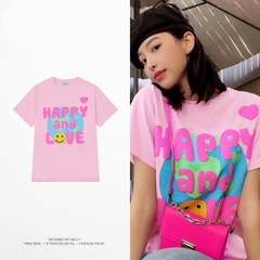 Áo Thun Tay Lỡ PE Form Rộng Nam Nữ Unisex In Hình Happy and Love 18