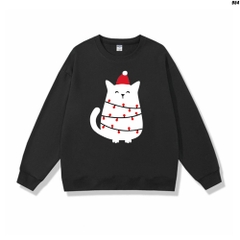 Áo Sweater nỉ cổ tròn phù hợp nam nữ Mèo Noel 954 HY KOREA