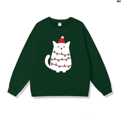 Áo Sweater nỉ cổ tròn phù hợp nam nữ Mèo Noel 954 HY KOREA