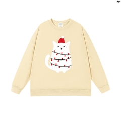 Áo Sweater nỉ cổ tròn phù hợp nam nữ Mèo Noel 954 HY KOREA