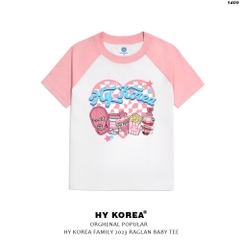 Áo thun HY KOREA Baby Tee Raglan Tim hồng caro 1409 100% Cotton Local Brand