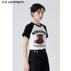 Baby Tee Raglan Gấu Behavior 1408 HY KOREA 100% Cotton Local Brand