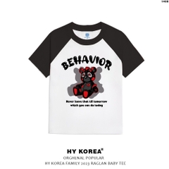 Baby Tee Raglan Gấu Behavior 1408 HY KOREA 100% Cotton Local Brand