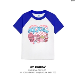 Áo thun HY KOREA Baby Tee Raglan Tim hồng caro 1409 100% Cotton Local Brand